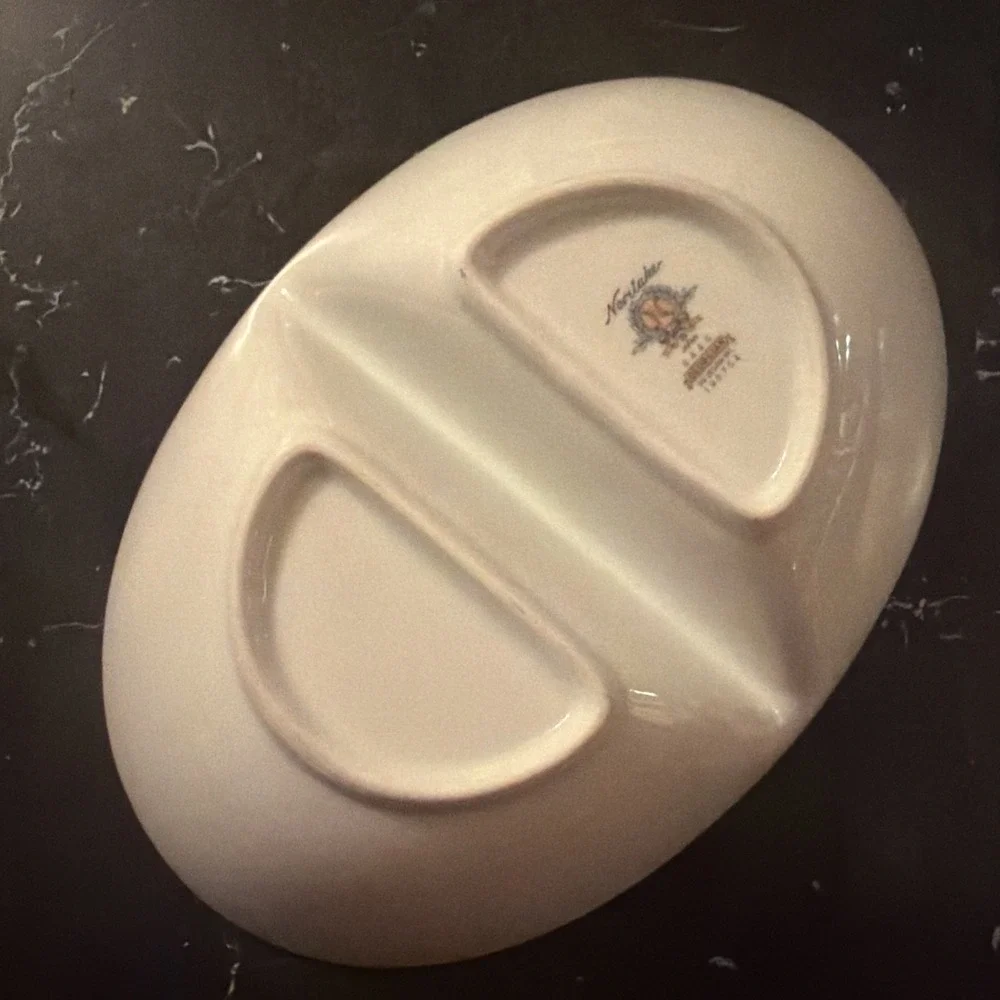 Vintage NORITAKE GEORGIAN 6440 ~ Divided Oval Vegetable Serving Bowl - White